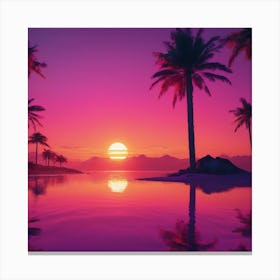 River sunset landscape with palm trees Canvas Print