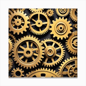 Gold Gears On Black Background 3 Canvas Print