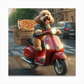 Dog Riding A Moped Canvas Print