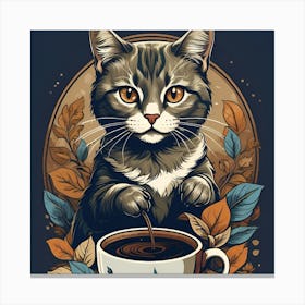 Cat Drinking Coffee Canvas Print