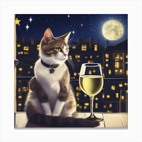Wine For One Cat Enjoying 1 Canvas Print