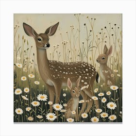 Deer And Rabbits Fairycore Painting 4 Canvas Print