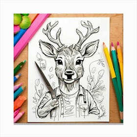 Deer Coloring Page 8 Canvas Print