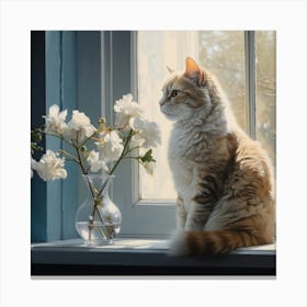 Cat and Flowers Canvas Print