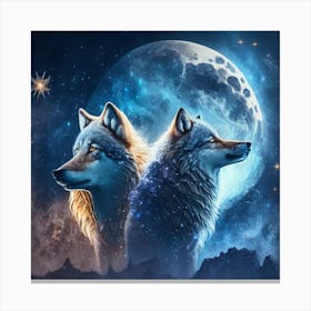 Two Wolves In The Moonlight 4 Canvas Print