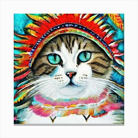 Tribal Cat Colorful Painting Canvas Print