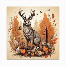 Deer In Autumn Forest Canvas Print