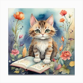 Kitten Reading A Book Canvas Print