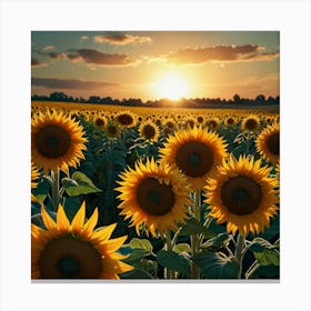 Sunflower Field At Sunset Canvas Print