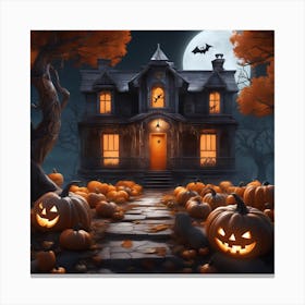 Halloween House With Pumpkins 9 Canvas Print