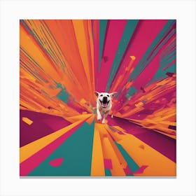 An Image Of A Dog Walking Through An Orange And Yellow Colored Landscape, In The Style Of Dark Teal (7) Canvas Print