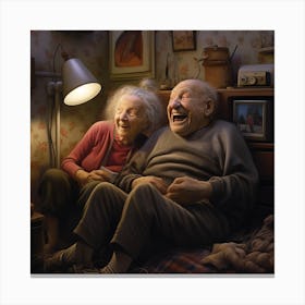 Old Couple Laughing Canvas Print