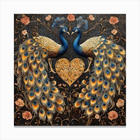 Baroque-Inspired Peacock Heart Design Background 2 Canvas Print