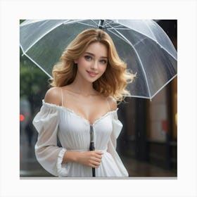 Asian Girl With Umbrella Canvas Print