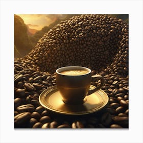 Coffee Cup On Coffee Beans 7 Canvas Print