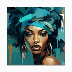 African Woman In Blue Turban 1 Canvas Print