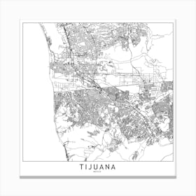 Tijuana White Map Square Canvas Print