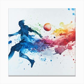 Soccer Player Kicking A Ball Watercolor Illustration Canvas Print