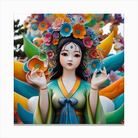 A colourful An image of the artistic interpretation of the statue of Chinese princess zhao liyi in the dynamic pose, adding a touch of fantasy or whimsy Canvas Print
