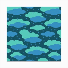 NIGHT DREAMS Dreamy Blue and Turquoise Clouds in a Navy Sky with Stars Canvas Print