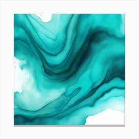 Beautiful cyan teal abstract background. Drawn, hand-painted aquarelle. Wet watercolor pattern. Artistic background with copy space for design. Vivid web banner. Liquid, flow, fluid effect. Canvas Print
