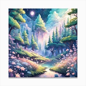 A Fantasy Forest With Twinkling Stars In Pastel Tone Square Composition 278 Canvas Print