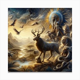 Eagles And Deer Canvas Print