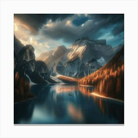 Mountain Lake At Sunset Canvas Print