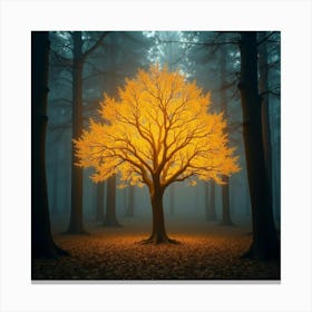 Magical Tree Glowing With Golden Leaves In A Forest 1 Canvas Print