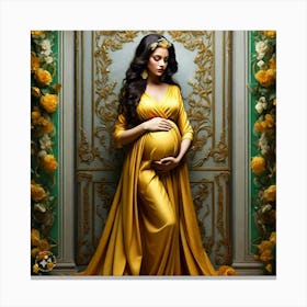 Pregnant Woman In Gold Dress Canvas Print