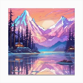 Mountain Landscape At Sunset Minimalistic Canvas Print