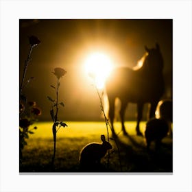 Silhouette Of Horses At Night Canvas Print