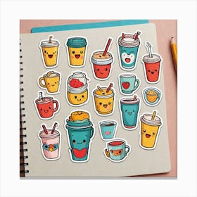 Kawaii Coffee Stickers Canvas Print