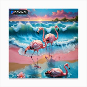 Flamingos At The Beach Canvas Print