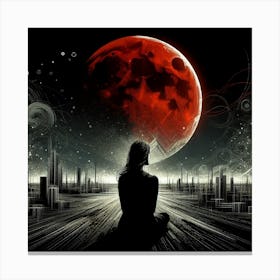 Red Moon, Abstract Portrait ,Woman Canvas Print