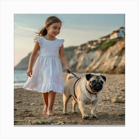 Little Girl With A Pug Canvas Print