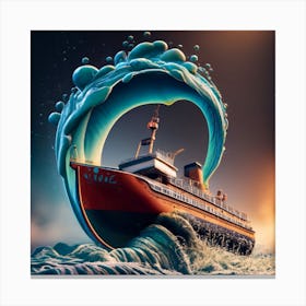 Ship on a tsunami wave 5 Canvas Print