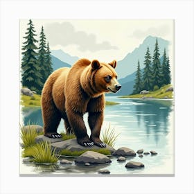 Brown Bear In The Mountains Canvas Print