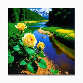 Yellow Roses By The River Canvas Print