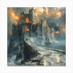 Castle On The Sea, In Warm Colors, Impressionism, Surrealism Canvas Print