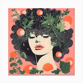 Risograph Style Modern Illustration, Botanical Afro Woman 4 Canvas Print