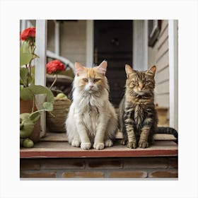 Cats On Porch Canvas Print