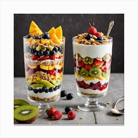 Fruit Parfait A Layered Fruit Parfait With Yogurt Granola And A Variety Of Fresh Fruits Such As Berr 2398251829 Canvas Print