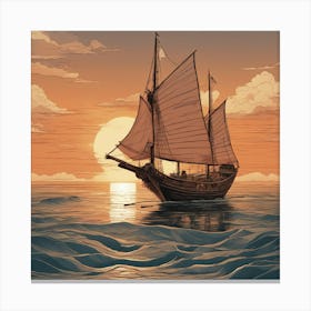 Sailing Ship At Sunset 1 Canvas Print