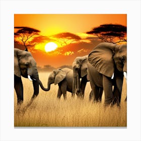 Elephants In The Savannah Canvas Print