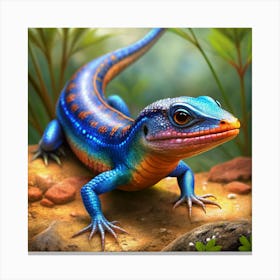 A Vibrant Blue Lizard With Orange Accents Canvas Print