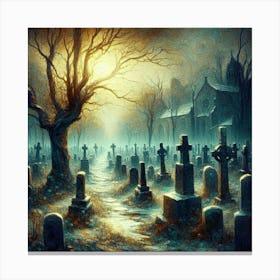 Van Gogh Madness: Liminal Beauty in an Untended Cemetery - Surreal Oil Painting with RHADS, Light Reflections, and Ultra HD Details in Unreal Engine. Trending on Artstation for Masterful Surrealism, Atmospheric Depth, and Iridescent Glowing Effects. Canvas Print