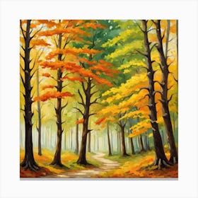 Forest In Autumn In Minimalist Style Square Composition 22 Canvas Print