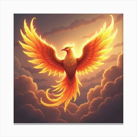 Phoenix Soaring Through The Clouds With Glowing Fiery Wings 1 Canvas Print