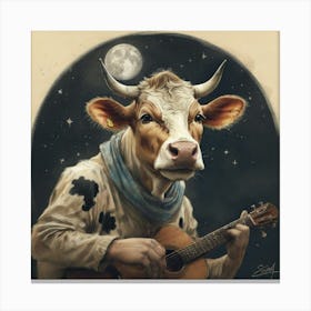 Cow Playing Guitar Canvas Print